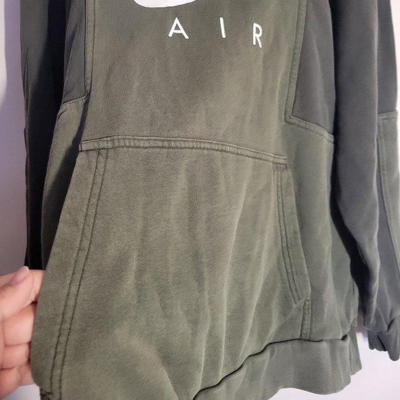 Nike Air Drawstring Hoodie Women's XL Green Colorblock Long Sleeve Cotton Blend - Picture 2 of 8